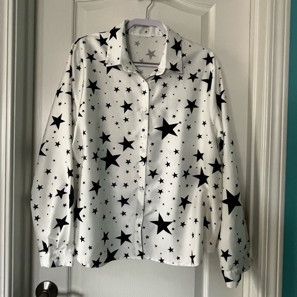 Women's Black and White Star Button Down Shirt